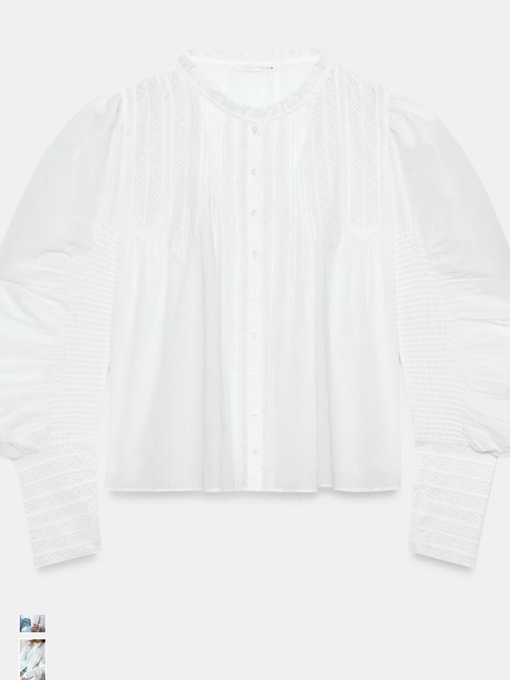 Zara White Button-Front Blouse with Lace Yoke